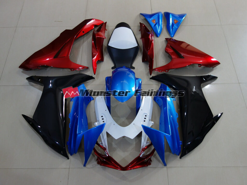 Suzuki GSXR 600 - 750 2011 - 2025 Blue, Black & Red ABS fairings - custom motorcycle bodywork kit by Monster Fairings