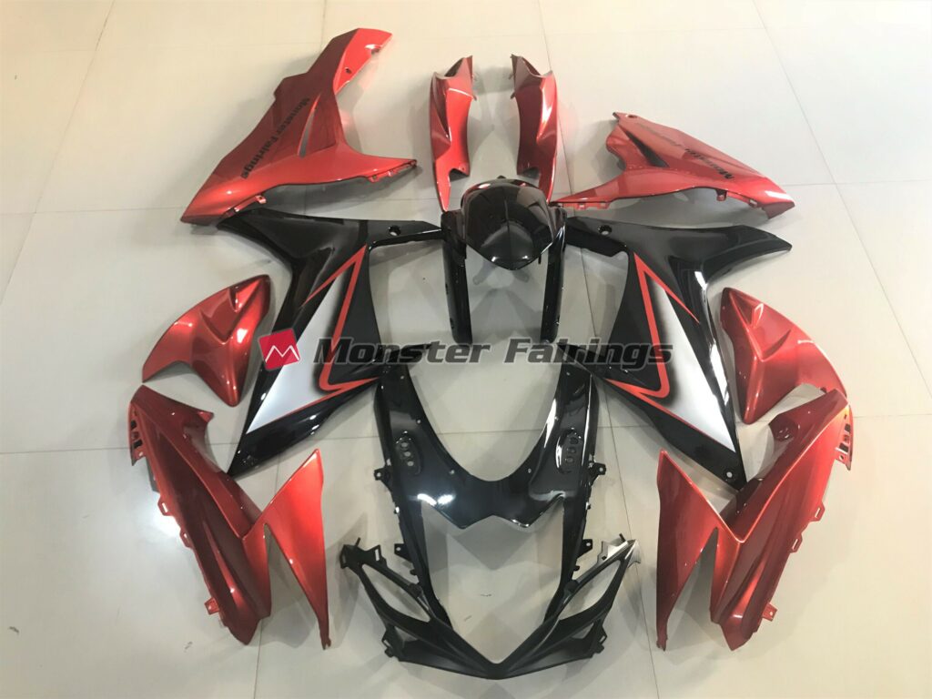Suzuki GSXR 600 - 750 2011 - 2025 Gloss Black with Vibrant Orange ABS fairings - custom motorcycle bodywork kit by Monster Fairings