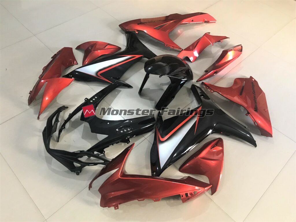 Suzuki GSXR 600 - 750 custom ABS fairings 2011 - 2025 in Gloss Black with Vibrant Orange - durable replacement kit, Monster Fairings