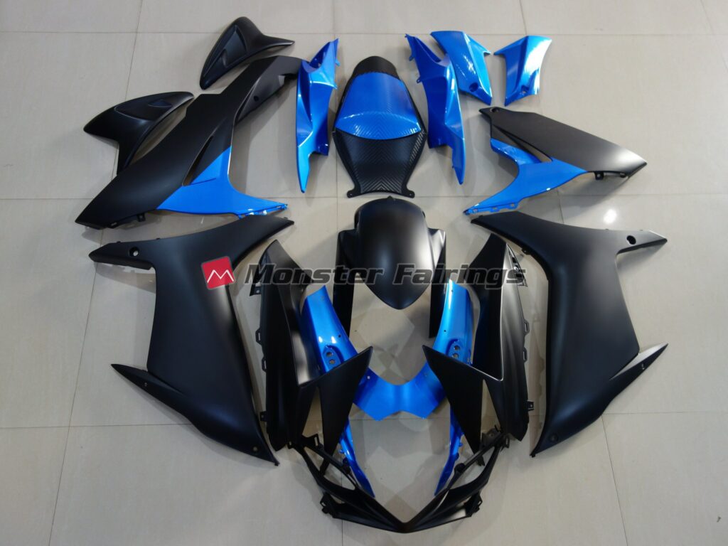Suzuki GSXR 600 - 750 2011 - 2025 Matte Black with Bright Blue ABS fairings - custom motorcycle bodywork kit by Monster Fairings