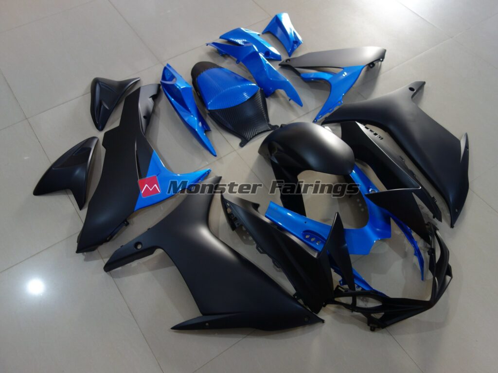 Matte Black with Bright Blue ABS fairings for Suzuki GSXR 600 - 750 2011 - 2025 - premium OEM fit kit by Monster Fairings
