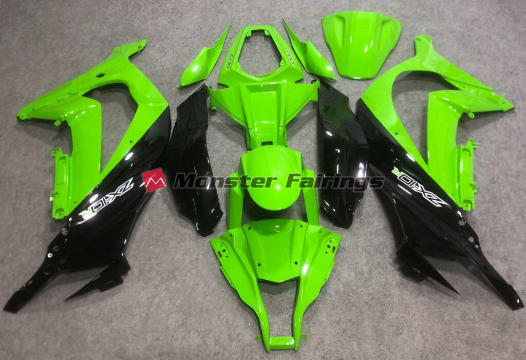 Kawasaki ZX10R 2016 - 2020 Bright Green with Green R ABS fairings - custom motorcycle bodywork kit by Monster Fairings