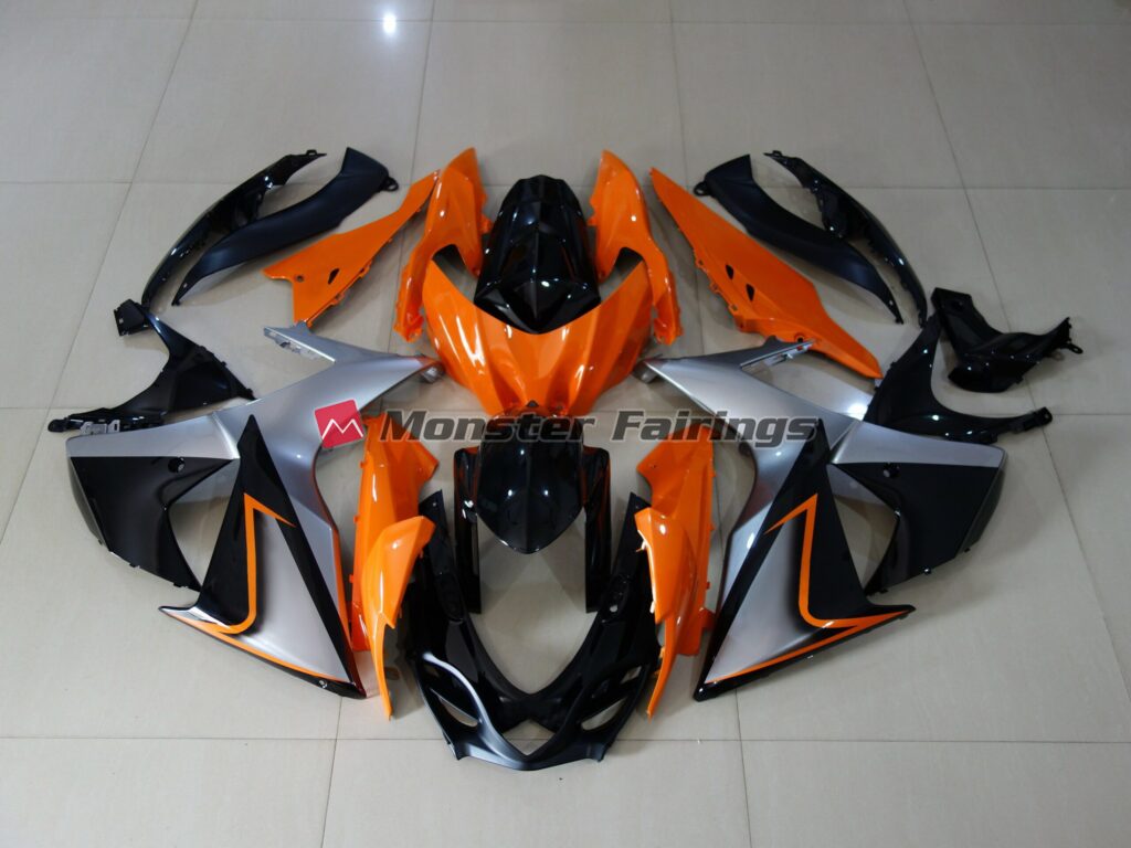 Suzuki GSXR 1000 2009 - 2016 Gloss Orange Black ABS fairings - custom motorcycle bodywork kit by Monster Fairings