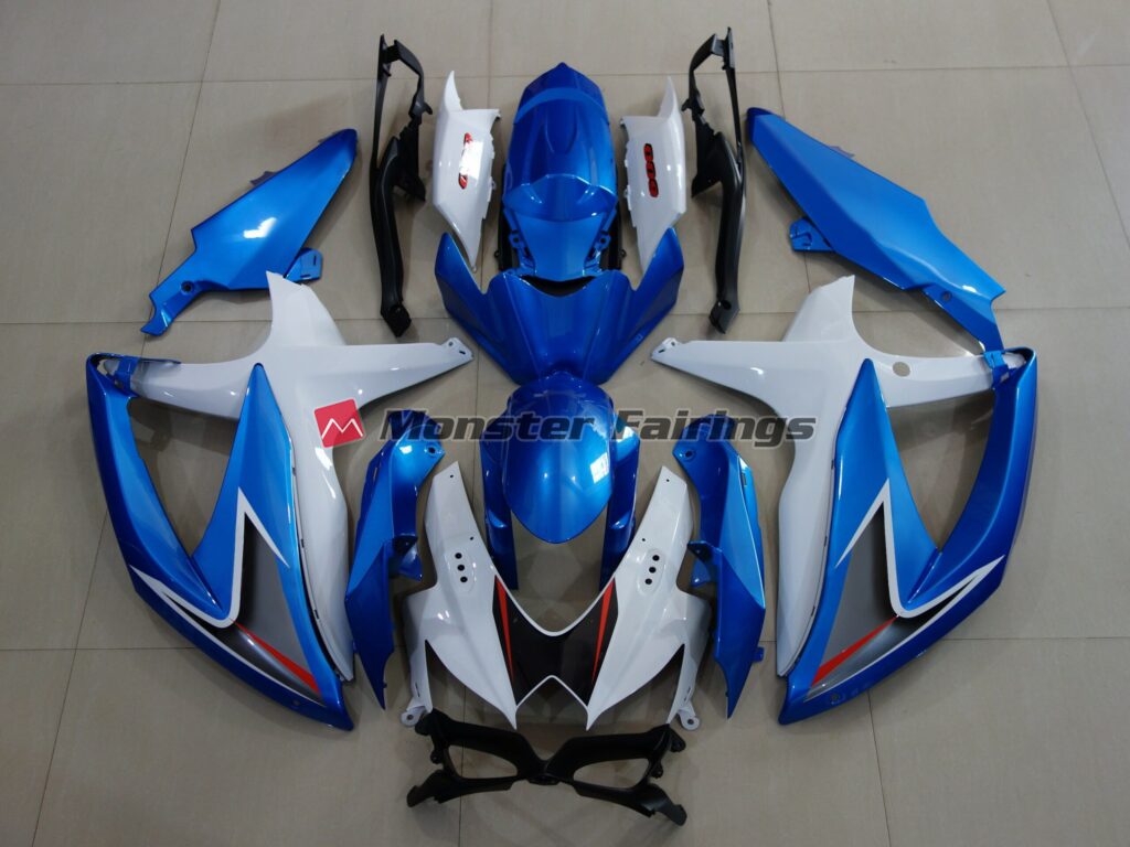 Suzuki GSXR 600 - 750 2008 - 2010 Metallic Blue White ABS fairings - custom motorcycle bodywork kit by Monster Fairings