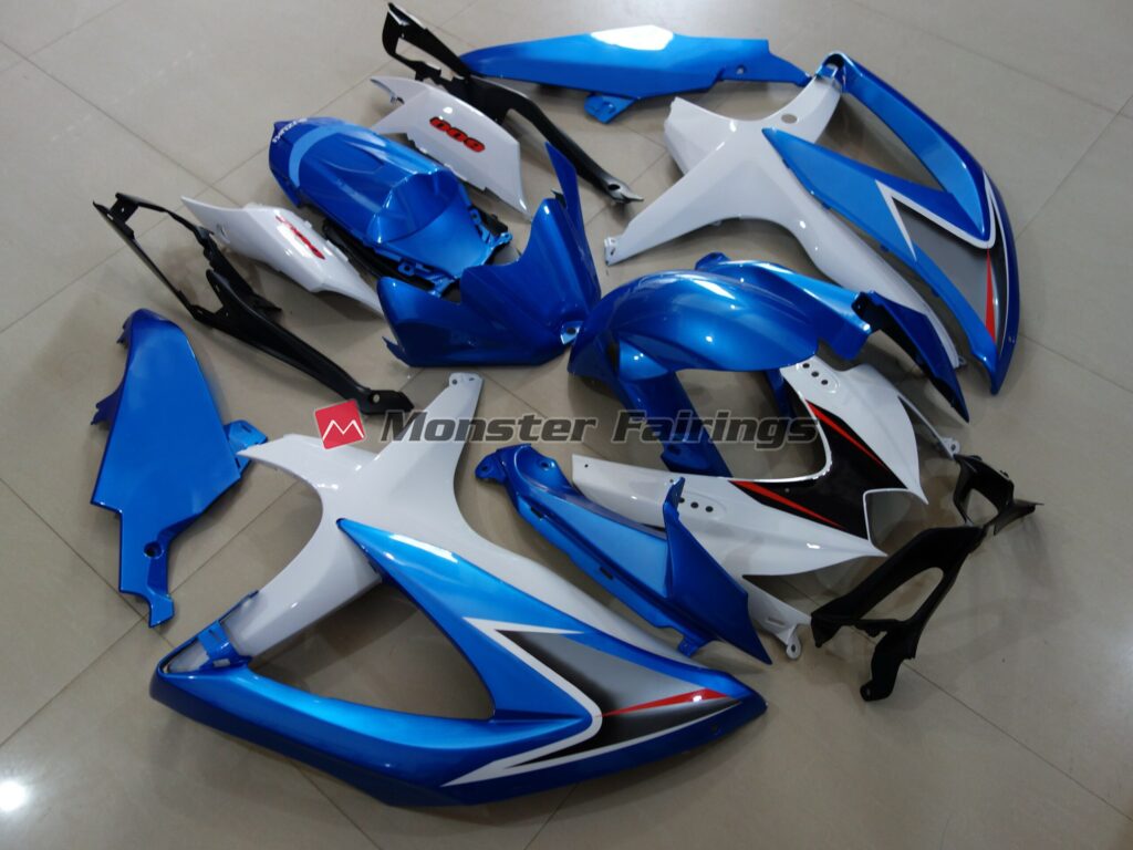 Metallic Blue White ABS fairings for Suzuki GSXR 600 - 750 2008 - 2010 - premium OEM fit kit by Monster Fairings
