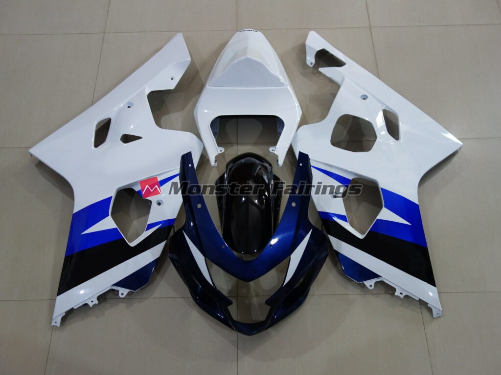 Suzuki GSXR 600 - 750 2004 - 2005 Gloss White with Deep Blue ABS fairings - custom motorcycle bodywork kit by Monster Fairings