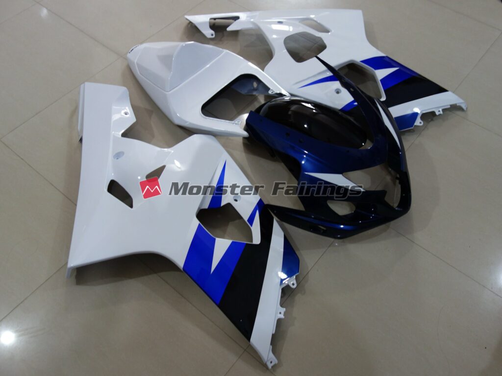 Gloss White with Deep Blue ABS fairings for Suzuki GSXR 600 - 750 2004 - 2005 - premium OEM fit kit by Monster Fairings