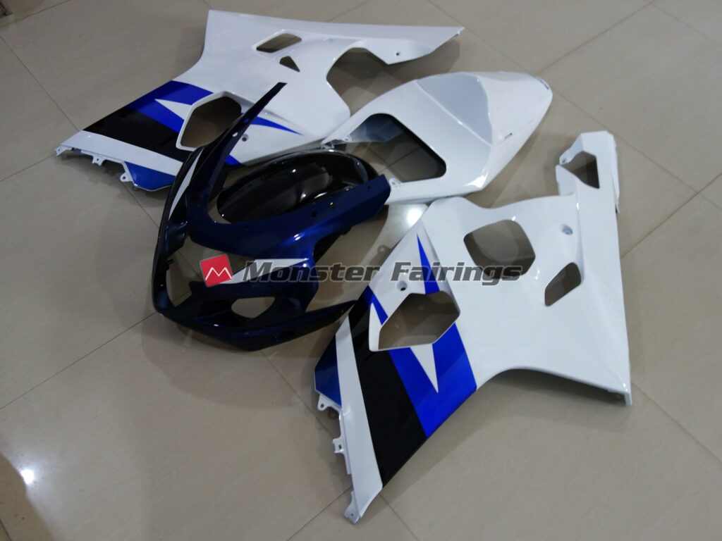 Suzuki GSXR custom ABS fairings 2004 - 2005 Gloss White with Deep Blue - durable replacement kit, Monster Fairings