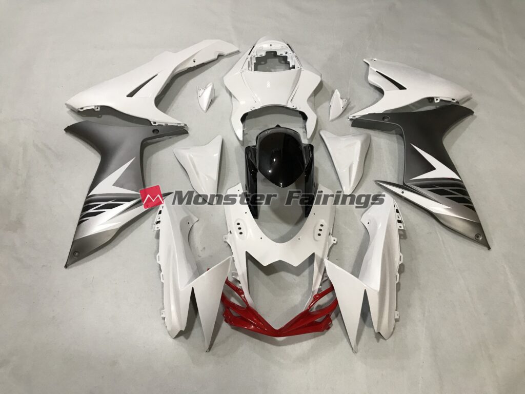 Gloss White and Matte Silver ABS fairings for Suzuki GSXR 600 - 750 2011 - 2025 - premium OEM fit kit by Monster Fairings