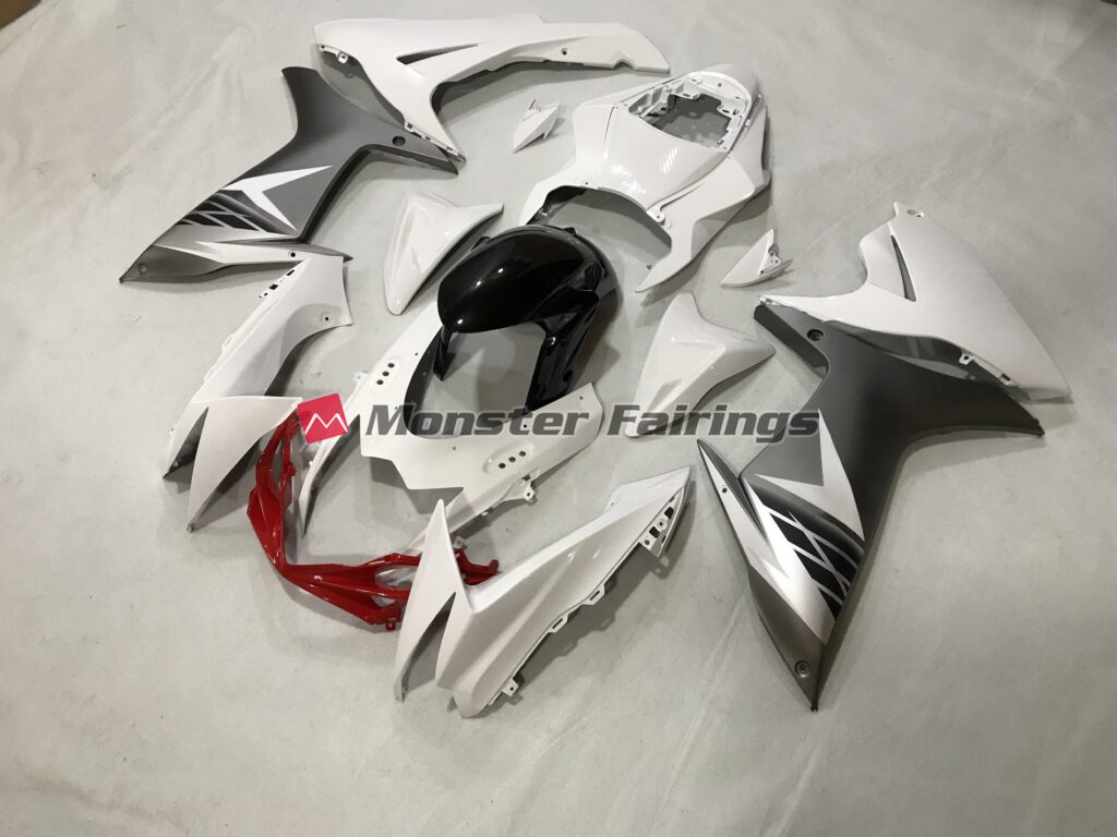 Suzuki GSXR 600 - 750 custom ABS fairings 2011 - 2025 Gloss White and Matte Silver - durable replacement kit, Monster Fairings