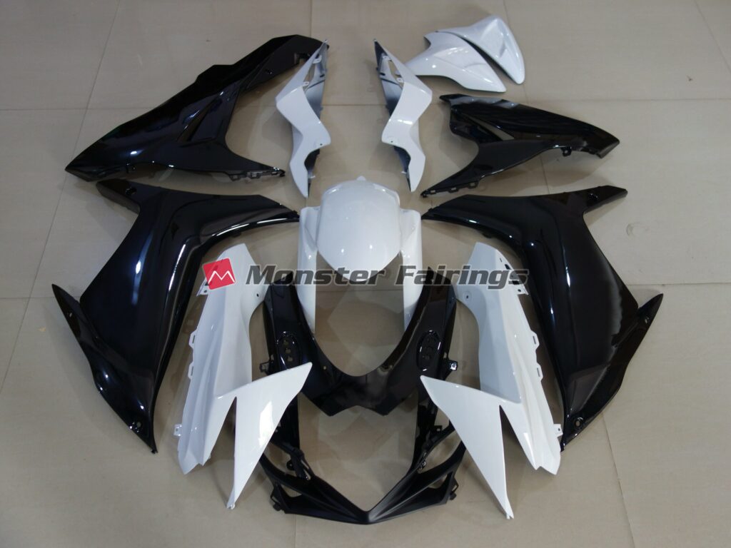 Suzuki GSXR 600 - 750 2011 - 2025 Gloss White and Black ABS fairings - custom motorcycle bodywork kit by Monster Fairings