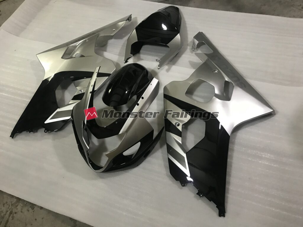 Matte Silver and Black ABS fairings for Suzuki GSXR 600 - 750 2004 - 2005 - premium OEM fit kit by Monster Fairings