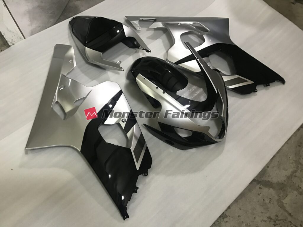 Suzuki GSXR 600 - 750 custom ABS fairings 2004 - 2005 Matte Silver and Black - durable replacement kit, Monster Fairings
