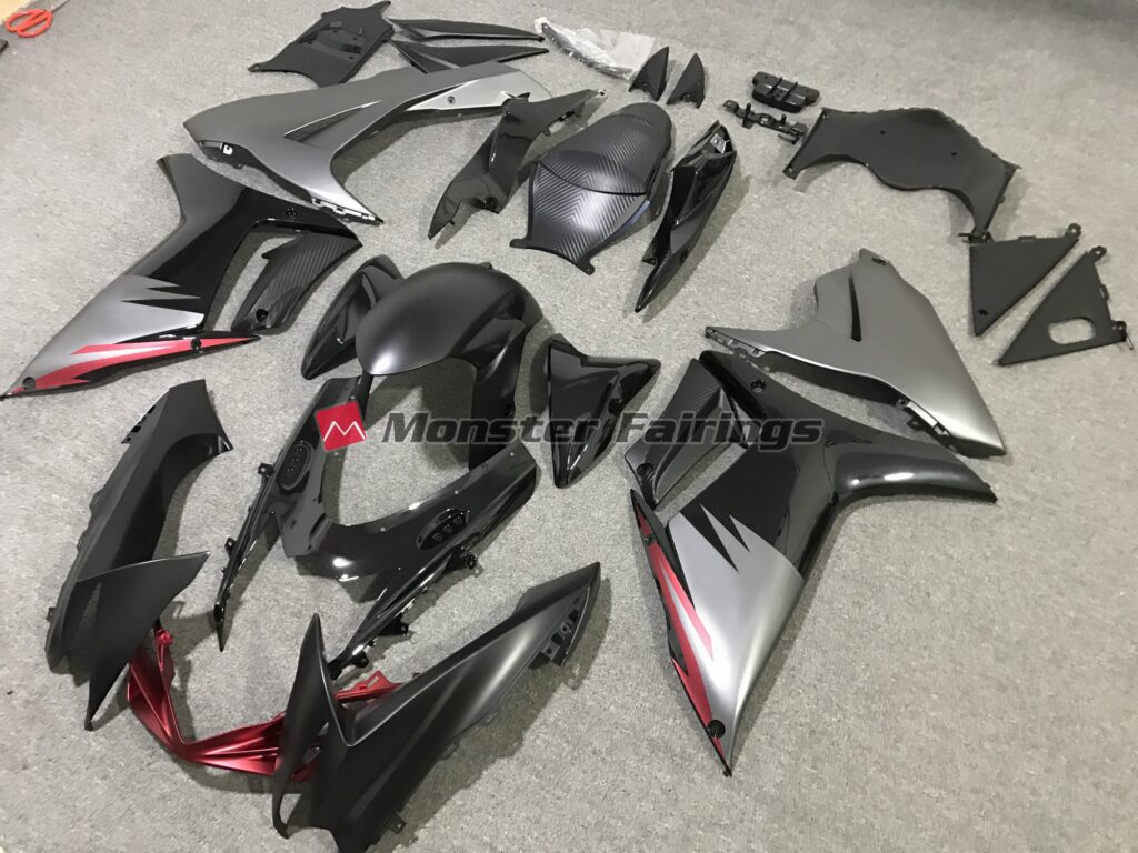 Suzuki GSXR 600 - 750 custom ABS fairings 2011 - 2025 Gloss Black and Matte Grey - durable replacement kit, Monster Fairings