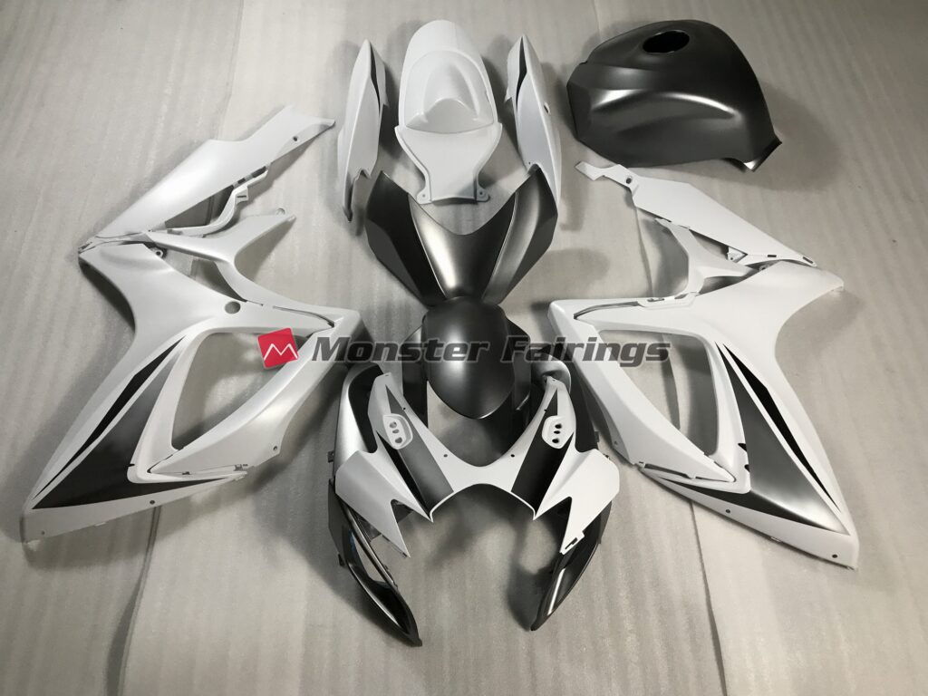 Suzuki GSXR 600 - 750 2006 - 2007 Matte White and Grey ABS fairings - custom motorcycle bodywork kit by Monster Fairings