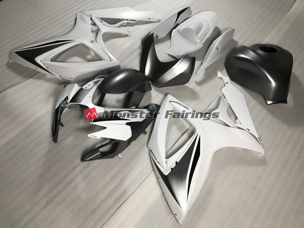 Matte White and Grey ABS fairings for Suzuki GSXR 600 - 750 2006 - 2007 - premium OEM fit kit by Monster Fairings