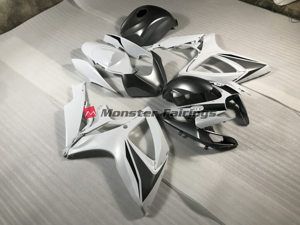 Suzuki GSXR 600 - 750 custom ABS fairings 2006 - 2007 Matte White and Grey - durable replacement kit, Monster Fairings