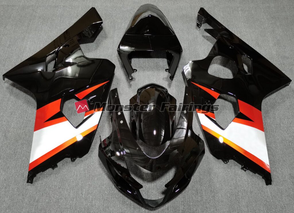 Suzuki GSXR 600 - 750 2004 - 2005 Gloss Black Orange ABS fairings - custom motorcycle bodywork kit by Monster Fairings