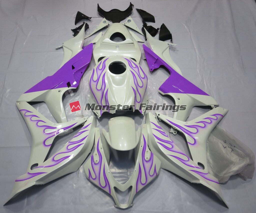 Honda CBR600RR 2007 - 2008 Purple Flame White ABS fairings - custom motorcycle bodywork kit by Monster Fairings