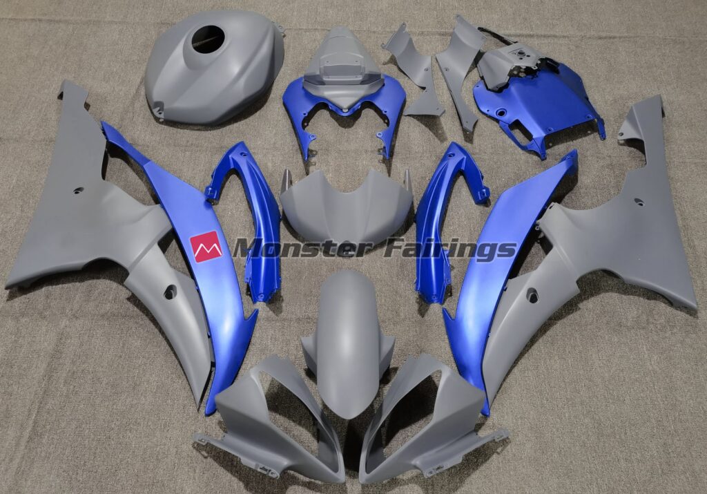 Yamaha R6 2008 - 2016 Matte Grey Blue ABS fairings - custom motorcycle bodywork kit by Monster Fairings