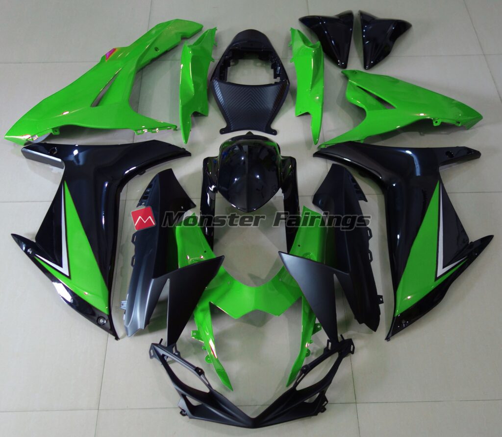 Suzuki GSXR 600 - 750 2011 - 2025 Gloss Green and Black ABS fairings - custom motorcycle bodywork kit by Monster Fairings
