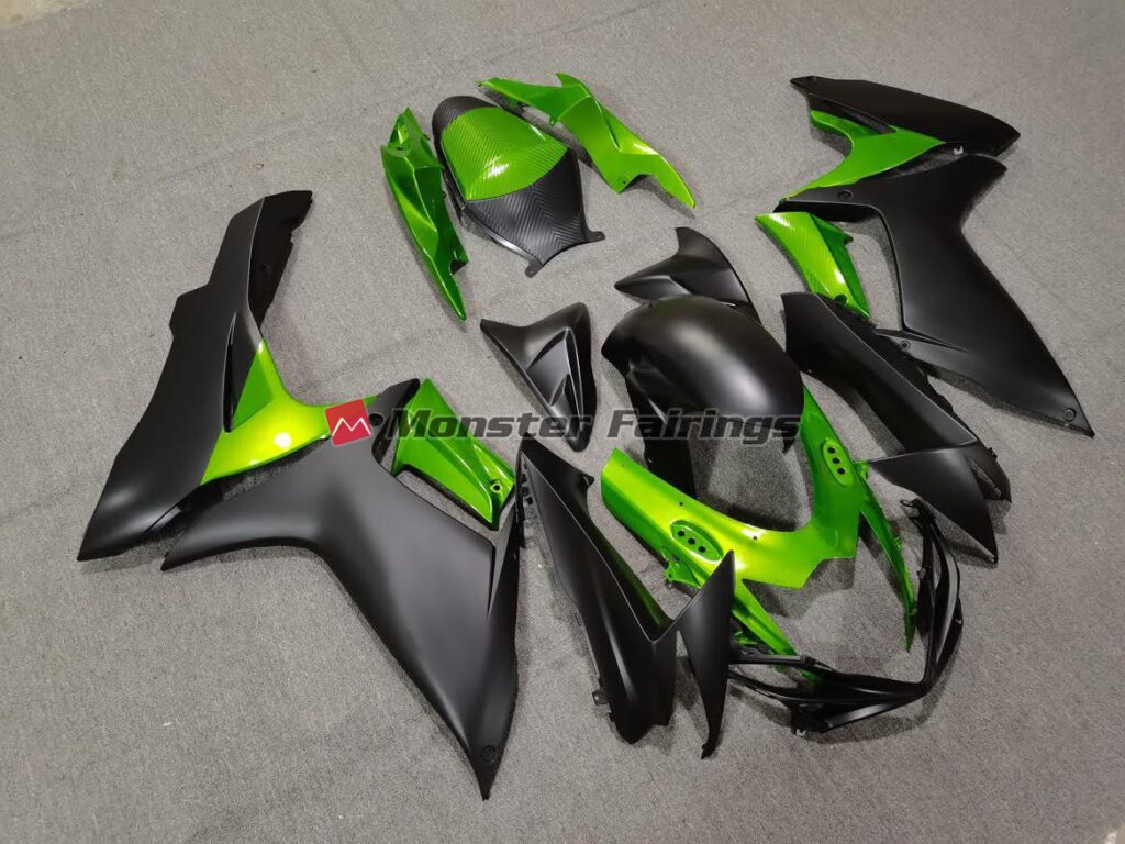Suzuki GSXR custom ABS fairings 2011 - 2025 in Matte Black and Green - durable replacement kit, Monster Fairings