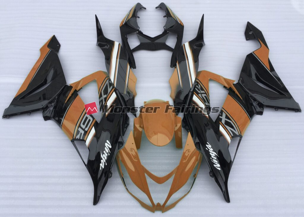 Kawasaki ZX6R 2013 - 2018 Gloss Orange and Black ABS fairings - custom motorcycle bodywork kit by Monster Fairings