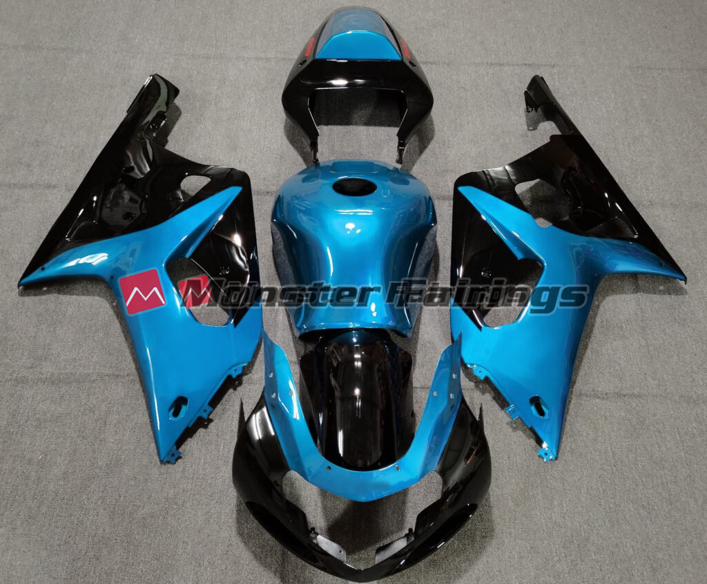 Suzuki GSXR 600 - 750 2001 - 2003 Gloss Light Blue and Black ABS fairings - custom motorcycle bodywork kit by Monster Fairings