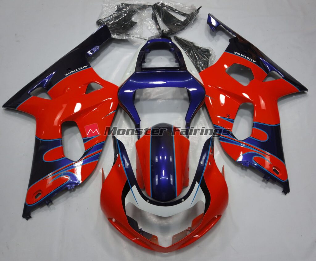 Suzuki GSXR 600 - 750 2001 - 2003 Gloss Red w/ Blue ABS fairings - custom motorcycle bodywork kit by Monster Fairings