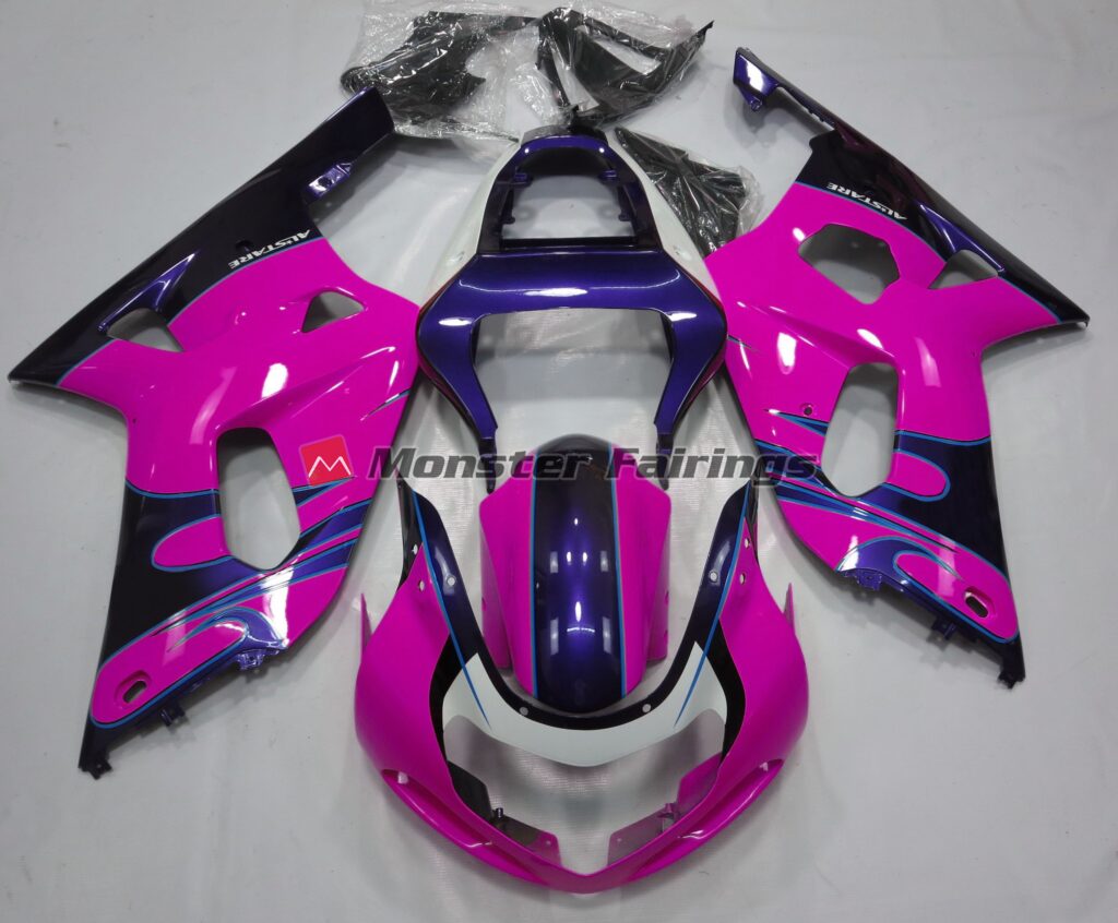 Suzuki GSXR 600 - 750 2001 - 2003 Gloss Pink and Blue ABS fairings - custom motorcycle bodywork kit by Monster Fairings