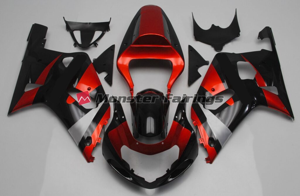 Suzuki GSXR 600 - 750 2001 - 2003 Gloss Black & Red with Silver ABS fairings - custom motorcycle bodywork kit by Monster Fairings
