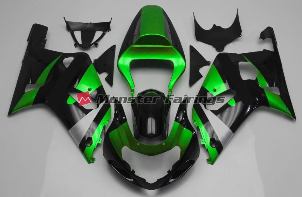Suzuki GSXR 600 - 750 2001 - 2003 Gloss Green and Black ABS fairings - custom motorcycle bodywork kit by Monster Fairings