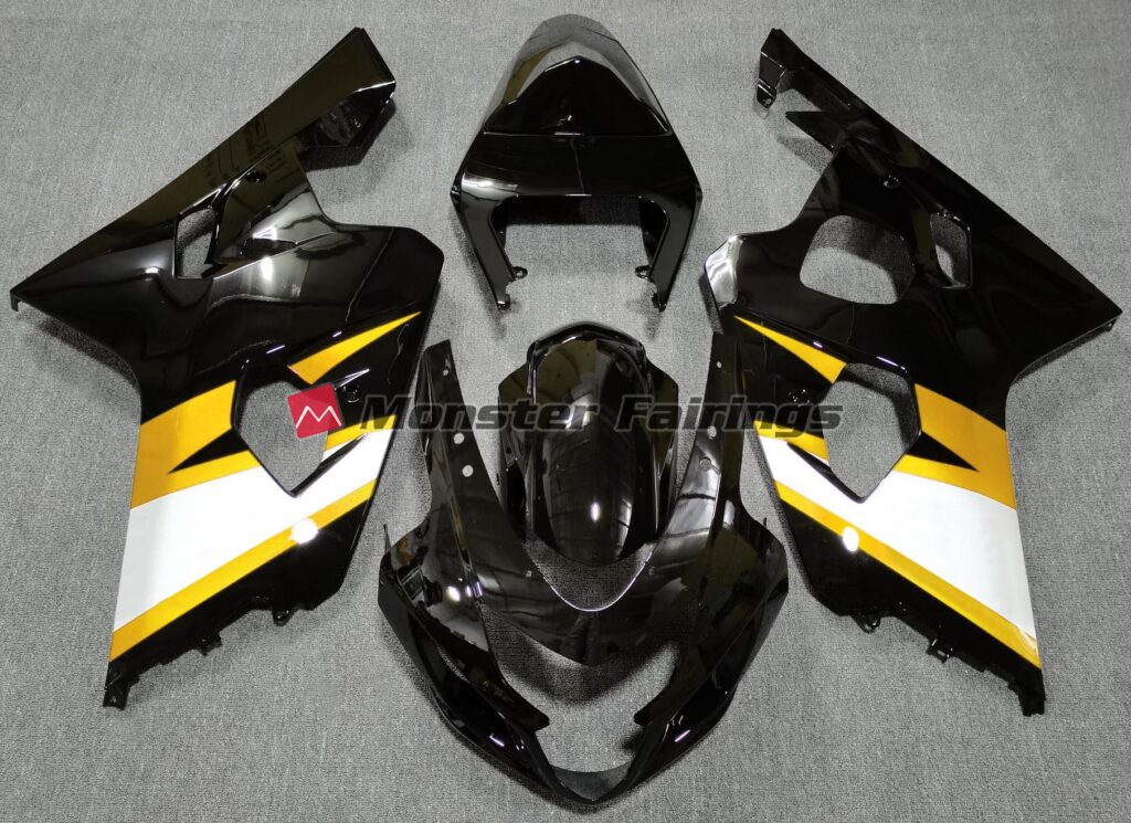 Suzuki GSXR 600 - 750 2004 - 2005 Gloss Black w/ Yellow ABS fairings - custom motorcycle bodywork kit by Monster Fairings