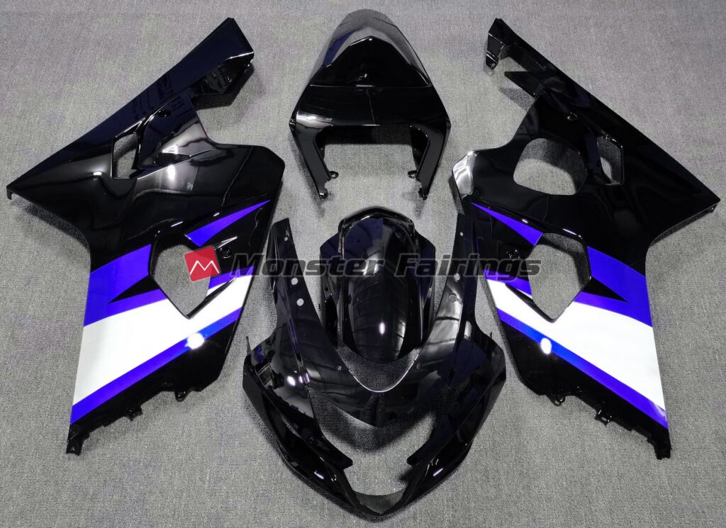 Suzuki GSXR 600 - 750 2004 - 2005 Gloss Black w/ Blue ABS fairings - custom motorcycle bodywork kit by Monster Fairings