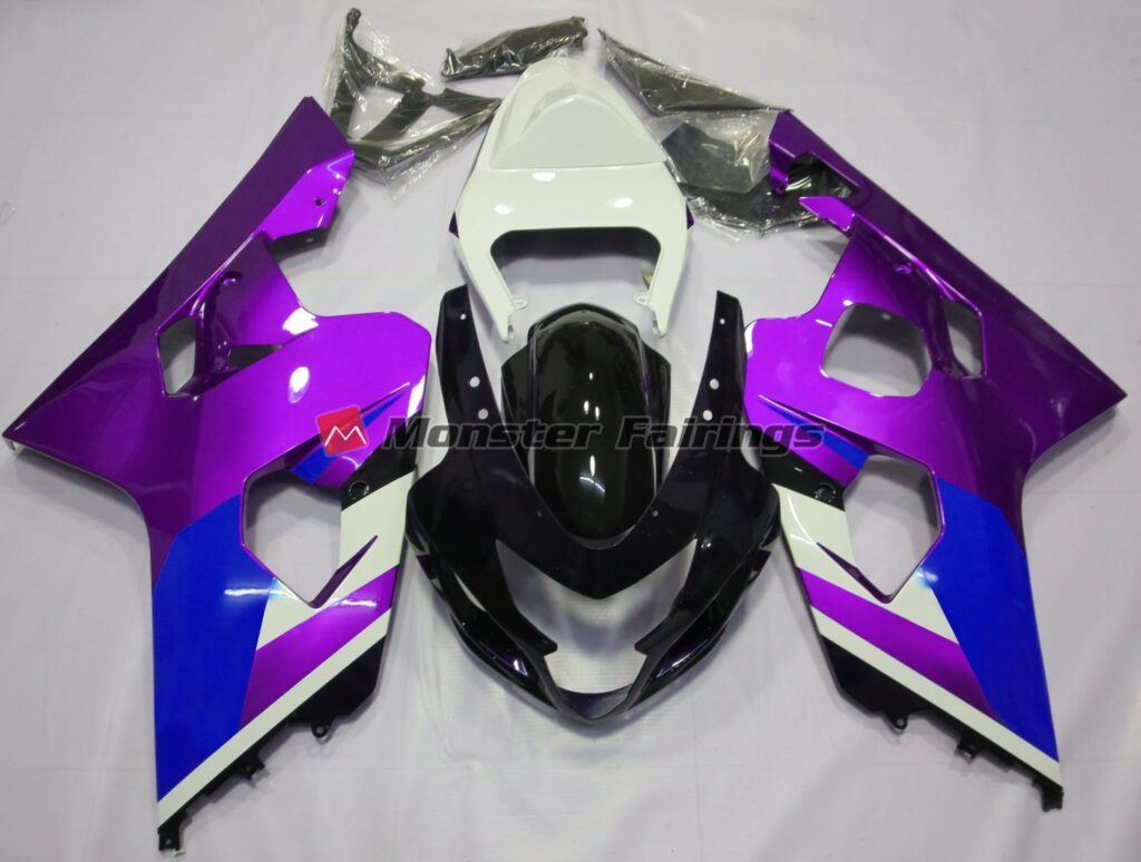 Suzuki GSXR 600 - 750 2004 - 2005 Gloss Purple & Blue with White ABS fairings - custom motorcycle bodywork kit by Monster Fairings