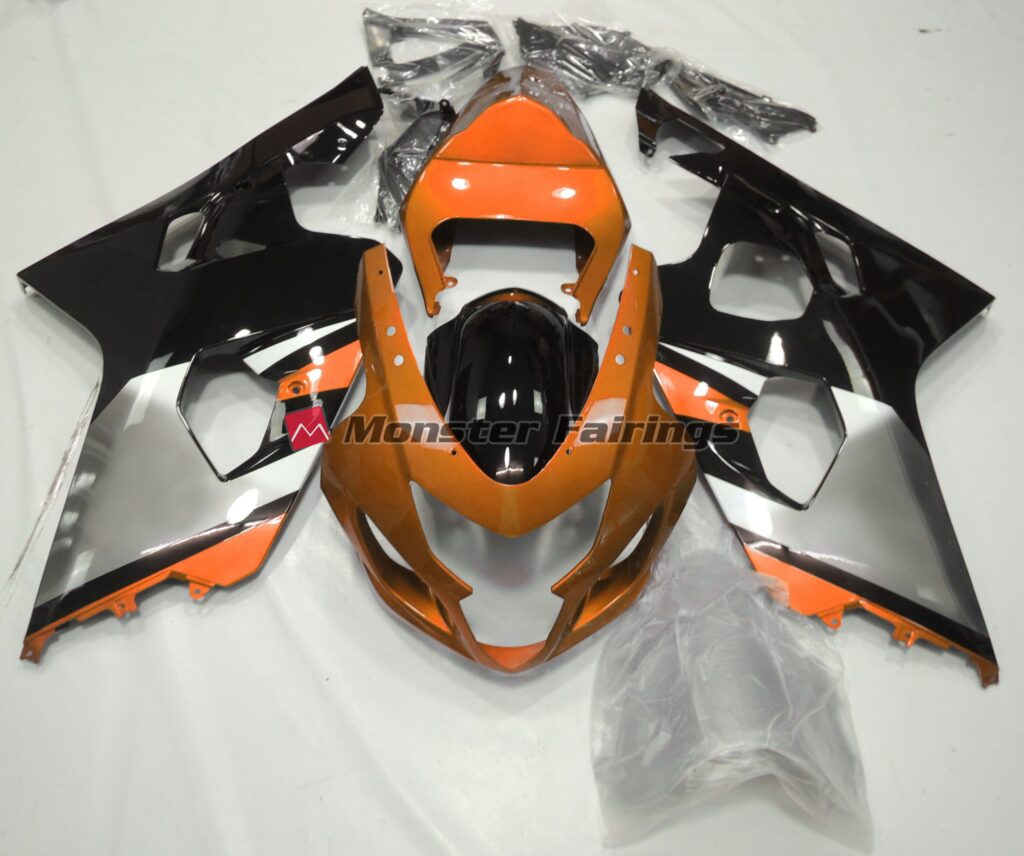 Suzuki GSXR 600 - 750 2004 - 2005 Orange, Silver and Black ABS fairings - custom motorcycle bodywork kit by Monster Fairings
