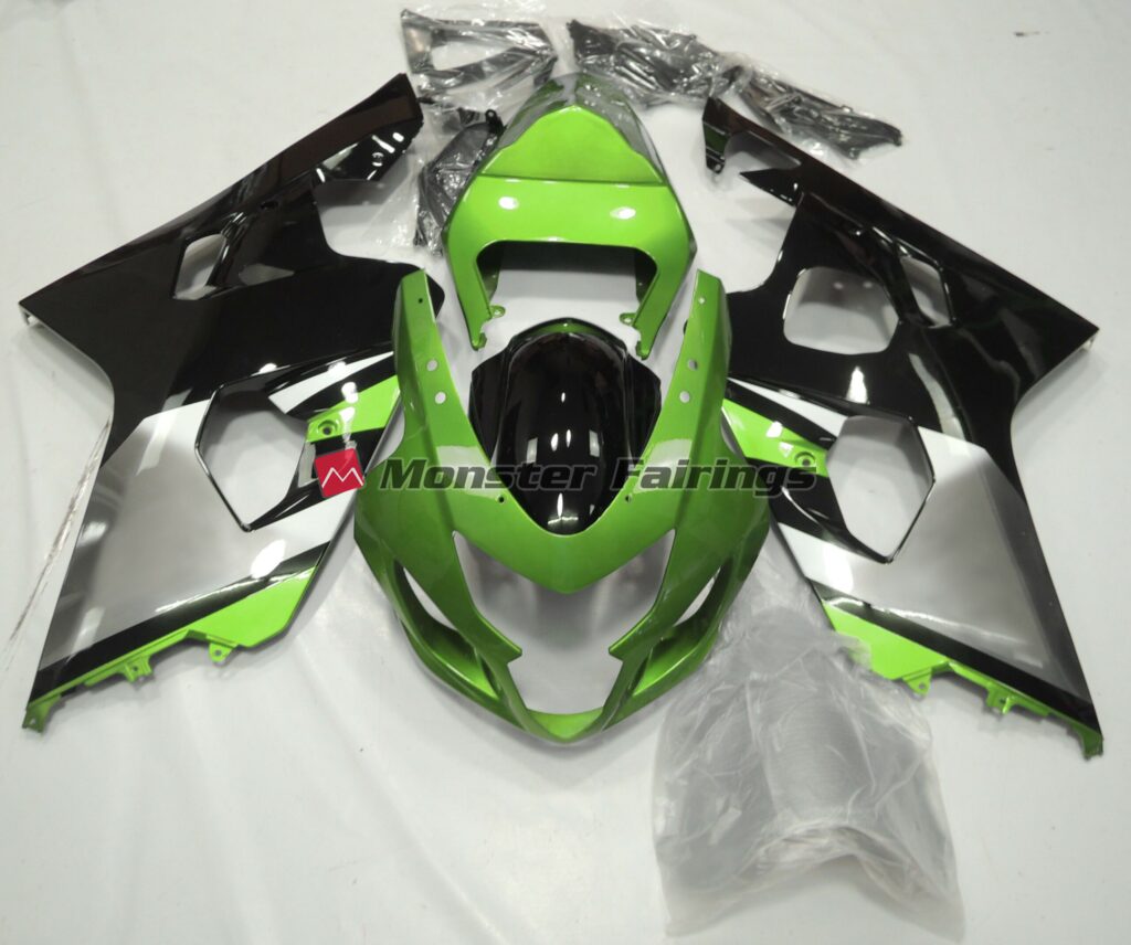 Suzuki GSXR 600 - 750 2004 - 2005 Light Green, Silver and Black ABS fairings - custom motorcycle bodywork kit by Monster Fairings