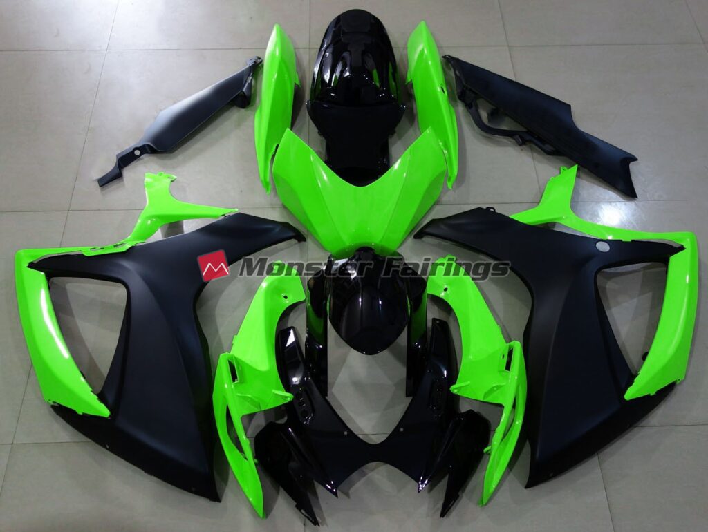 Suzuki GSXR 600 - 750 2006 - 2007 Matte Black and Green ABS fairings - custom motorcycle bodywork kit by Monster Fairings