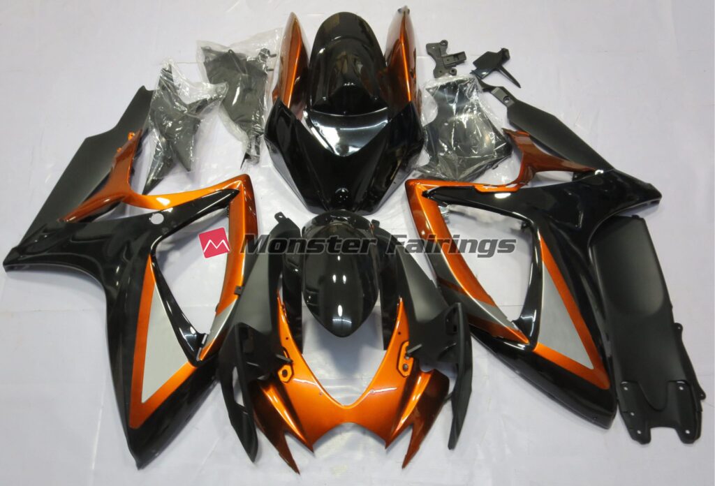 Suzuki GSXR 600 - 750 2006 - 2007 Gloss Orange and Black ABS fairings - custom motorcycle bodywork kit by Monster Fairings