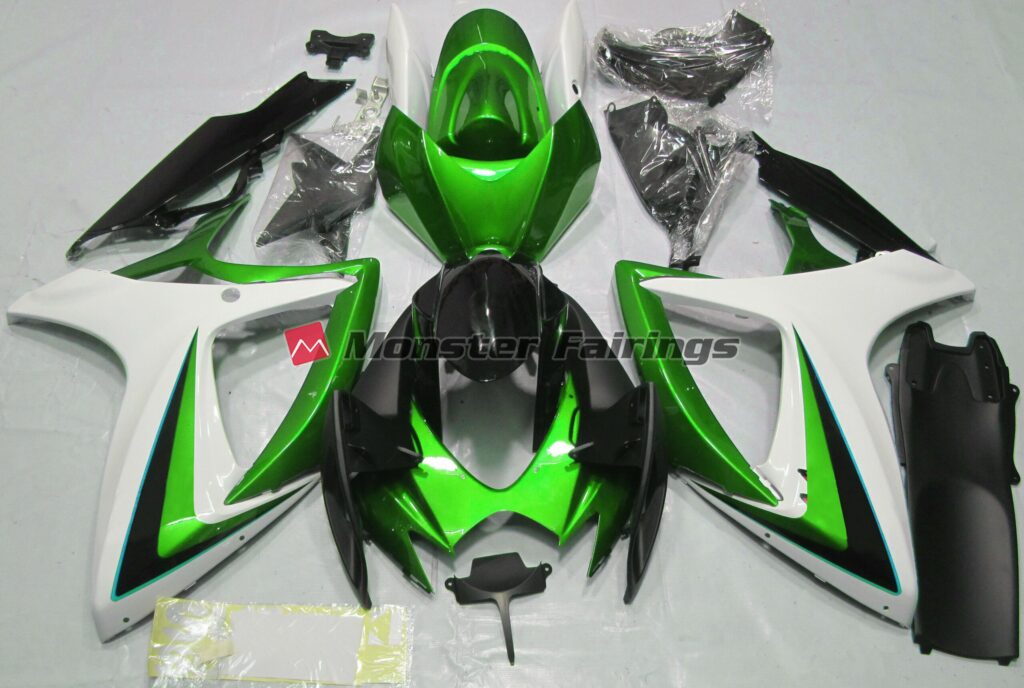 Suzuki GSXR 600 - 750 2006 - 2007 Green with White ABS fairings - custom motorcycle bodywork kit by Monster Fairings