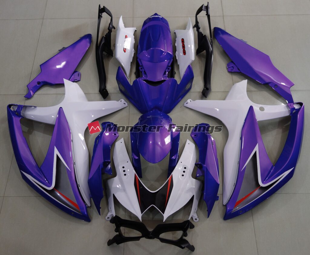 Suzuki GSXR 600 - 750 2008 - 2010 Gloss Purple with White ABS fairings - custom motorcycle bodywork kit by Monster Fairings