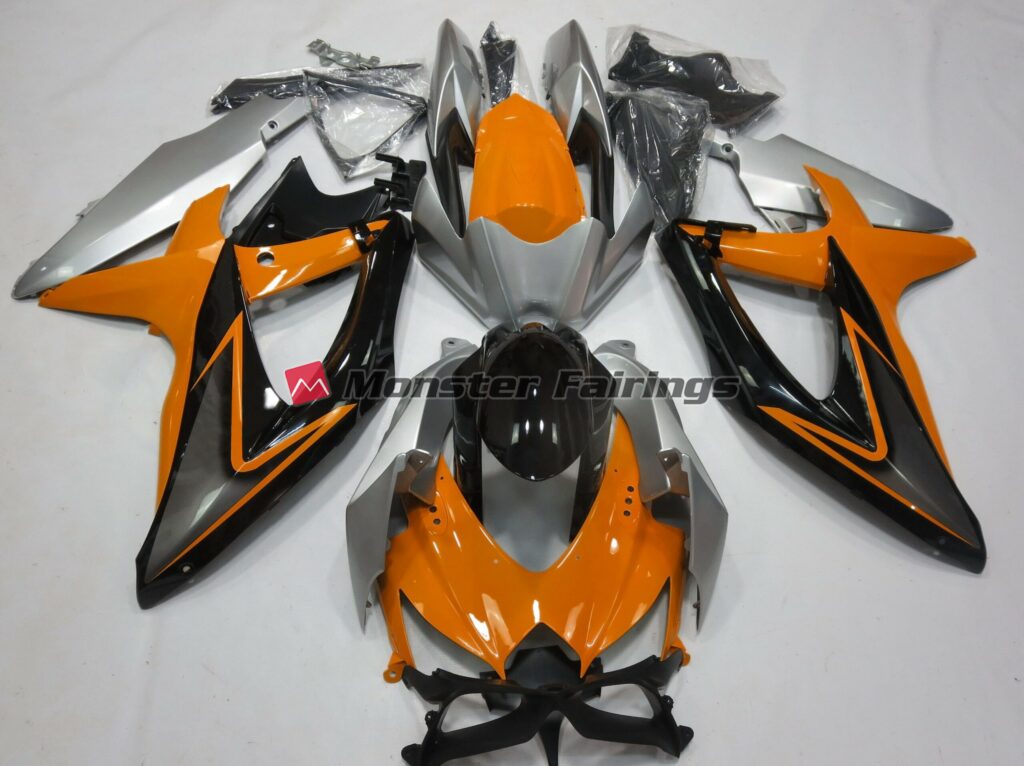 Suzuki GSXR 600 - 750 2008 - 2010 Orange and Silver ABS fairings - custom motorcycle bodywork kit by Monster Fairings