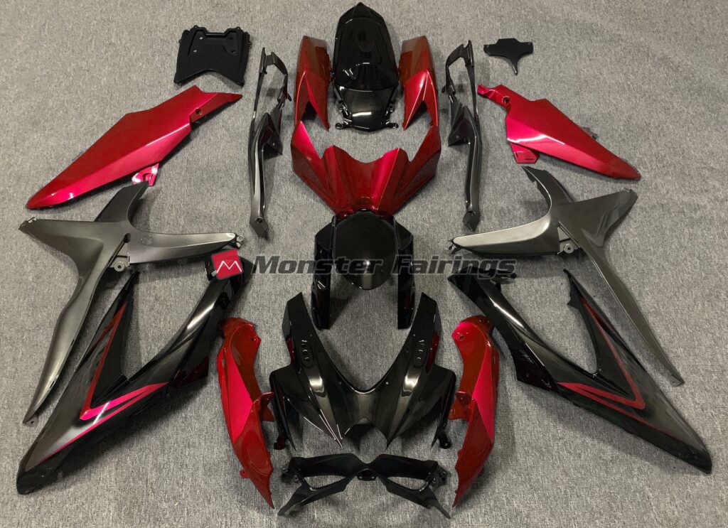 Suzuki GSXR 600 - 750 2008 - 2010 Gloss Red with Green R ABS fairings - custom motorcycle bodywork kit by Monster Fairings