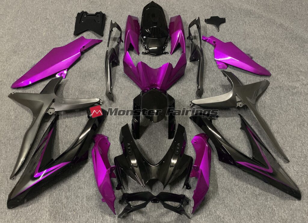 Suzuki GSXR 600 - 750 2008 - 2010 Gloss Pink with Green R ABS fairings - custom motorcycle bodywork kit by Monster Fairings