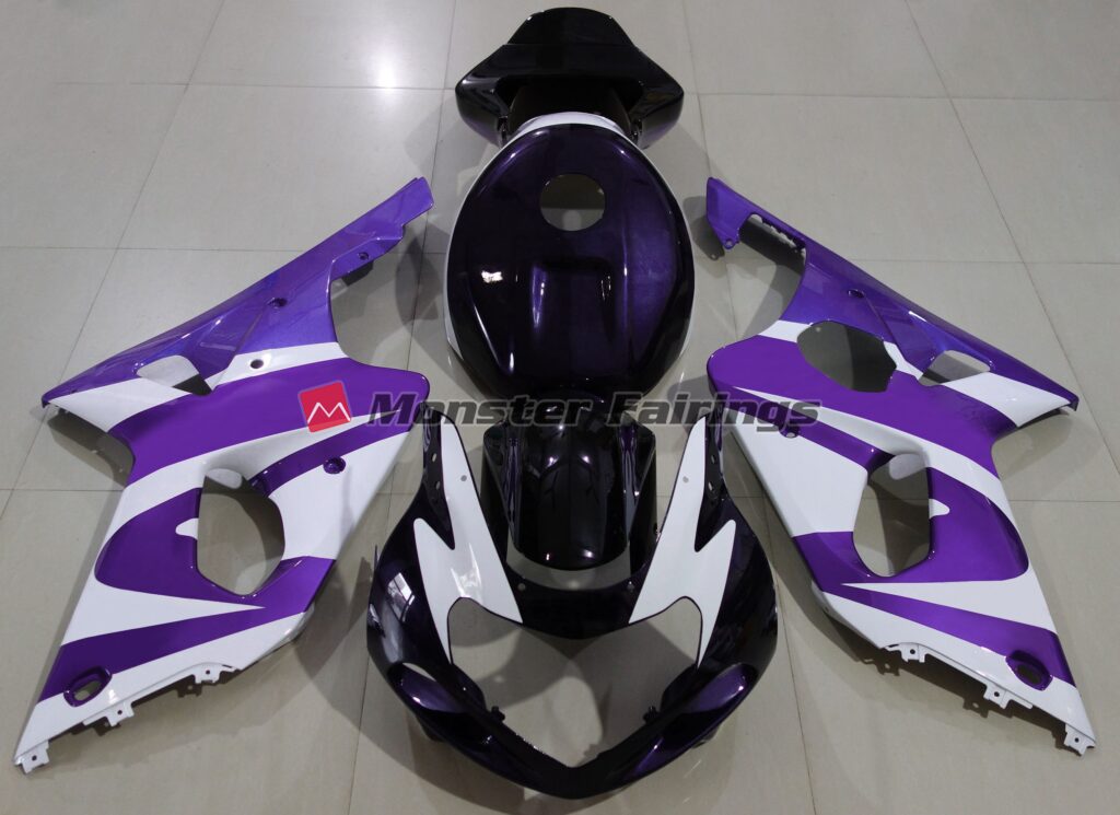 Suzuki GSXR 1000 2000 - 2002 Gloss Deep Purple & White ABS fairings - custom motorcycle bodywork kit by Monster Fairings