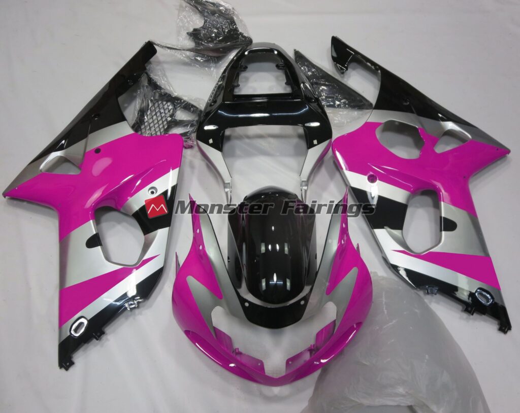 Suzuki GSXR 1000 2000 - 2002 Gloss Pink & Silver OEM ABS fairings - custom motorcycle bodywork kit by Monster Fairings