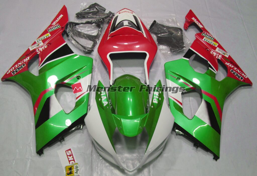 Suzuki GSXR 1000 2003 - 2004 Gloss Green & with Candy Red ABS fairings - custom motorcycle bodywork kit by Monster Fairings