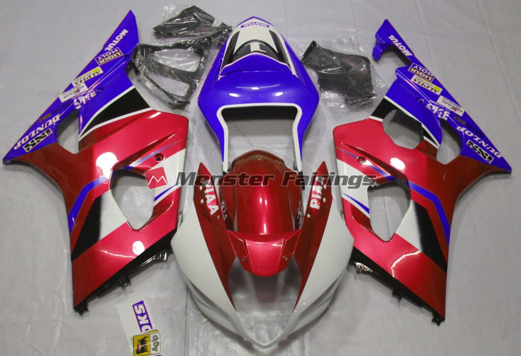 Suzuki GSXR 1000 2003 - 2004 Gloss Candy Red & Blue ABS fairings - custom motorcycle bodywork kit by Monster Fairings