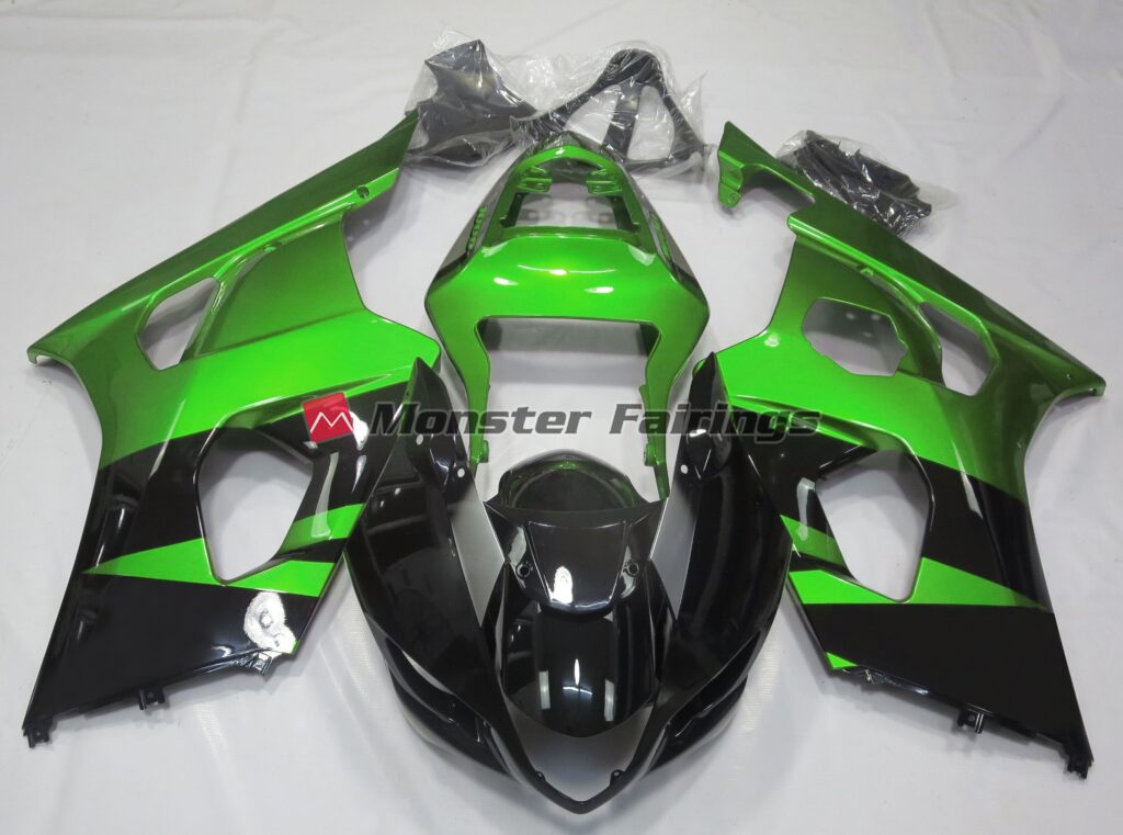 Suzuki GSXR 1000 2003 - 2004 Gloss Green with Black ABS fairings - custom motorcycle bodywork kit by Monster Fairings