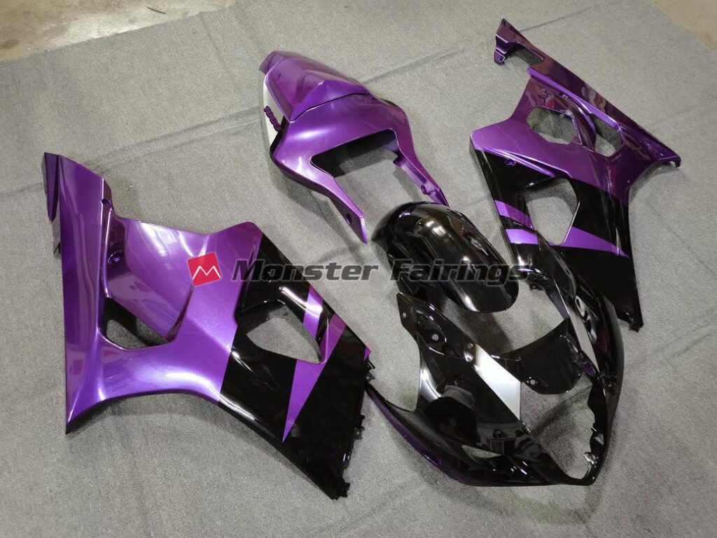 Suzuki GSXR 1000 custom ABS fairings 2003 - 2004 in Gloss Purple with Black - durable replacement kit, Monster Fairings